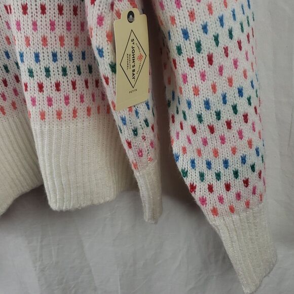 St John's Bay Women's Petite XXL White & Rainbow Polka Dot Sweater - Picture 7 of 12